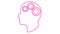 Animated pink line mechanism in the head with gears. Concept of idea, creativity, intellect, strategy, thinking, work,