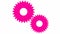 Animated pink two gears spin. Looped video. Concept of teamwork, business.