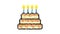 Animated Pixel icon. Celebratory tiered cake with burning candles. Dessert for birthday celebration. Simple retro game looped