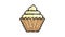 Animated Pixel icon. Dessert basket with cream. Sweet muffin with whipped cream. Simple retro game looped video isolated on white