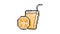 Animated Pixel icon. Glass of refreshing citrus juice with straw and orange slice. Refreshing drinks in summer heat. Simple retro