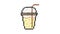 Animated Pixel icon. Glass of smoothie with straw and lid. Refreshing fruit drinks in hot summer. Simple retro game looped video