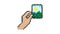 Animated Pixel icon. Hand holds paper photograph. Memories of vacation or trip to nature. Printing photos. Simple retro game