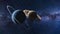 Animated planet Uranus and Saturn in dark galaxy view, stars, asteroids, milky way. Animation, space, universe, cosmos