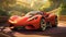 animated red sports car with expressive eyes on a scenic road