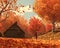 an animated scene of a house surrounded by fall leaves