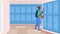 Animated schoolboy opening locker