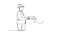 Animated self drawing of continuous line draw beautiful architect woman, builder foreman wearing construction vest, helmet shaking