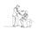 Animated self drawing of continuous line draw company manager meet and handshaking employee candidates while sitting on chair to