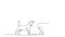 Animated self drawing of continuous line draw happy pretty little girl handshaking her dog. Friendship about human and pet animal