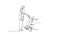 Animated self drawing of continuous line draw smart pretty female doctor visiting and handshaking the patient with wheelchair in