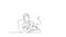 Animated self drawing of continuous line draw young dentist man calming down his little boy patient and giving thumbs up gesture.
