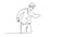 Animated self drawing of continuous line draw young happy father bow his body to give high five gesture to little boy, giving high