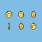 Animated set pixel art golden coin key frames