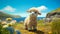 Animated Sheep On Hill With Water - Studio Ghibli Style