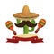 Animated sketch cactus with mexican hat and moustache with maraca