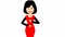 Animated speaking girl in red dress. The woman constantly tells something and gestures with her hands. Black hair.