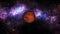 Animated spinning Moon and lunar eclipse in dark galaxy view, stars, asteroids, milky way. Animation, space, universe, cosmos
