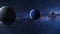 Animated spinning planet Neptune, Uranus, Pluto in dark galaxy view, stars, asteroids, milky way. Animation, space, universe,