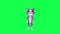 An animated talking purple cat gives a military salute from a front angle on a green screen 3D people walking background chroma ke