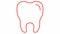 The animated tooth symbol is drawn gradually. Linear red icon of crystal clear tooth. Concept of dentistry. Looped video.