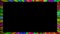 Animated video frame with rainbow colorful rays on black background. Psychedelic significant border.