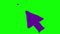 Animated violet symbol of mouse cursor with rays. Arrow moves and clicks. Icon in sketch style. Hand drawn vector illustration