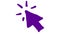 Animated violet symbol of mouse cursor with rays. Arrow moves and clicks. Icon in sketch style. Hand drawn vector illustration