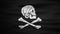Animated waving black skull and crossbones pirate flag. Pirate, ocean, sailboat