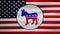 Animated waving democrat party logo on American flag. Vote, election, democracy. Useful for web site, banner, greeting cards, apps