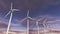 Animated wind turbines in a row. Loop-able 4K