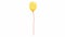 Animated yellow balloon flies on white background.