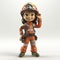 Animated Young Female Miner with Equipment Ready for Work.