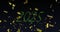 Animation of 2025 text in green with green new year fireworks and gold confetti in night sky