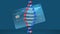 Animation of 3d dna strand rotating over credit card on blue background
