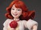 Animation. 3d model.Generative AI. Portrait of beautiful cheerful redhead woman with flying curly hair smiling laughing, on dark