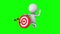 Animation of 3d white people hit the red target with three arrows and waving hand.