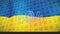 Animation of 404 text and binary coding over flag of ukraine