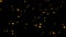 Animation of abstract, golden five-pointed, green, colorful stars falling on black background. Small, orange stars