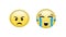 Animation of angry and crying emoji icons over white background