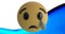 Animation of angry emoji over blue and white background