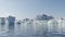 Animation of antarctic landscape with floating ice mountains and mountain range