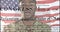 Animation of article text over african american soldier singing and flag of united states of america