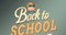 Animation of back to school text with school bus and pencil logo scrolling on grey