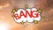 Animation of bang text on speech bubble with stars on orange clouds on sky