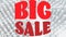 Animation of big sale text, in red over moving white hexagonal rods