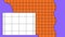 Animation of black grids and dots with purple shape on orange and white backgrounds