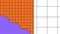 Animation of black grids and dots with purple shape on orange and white backgrounds