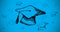 Animation of black outlined hand drawn graduation college university hats moving on blue background