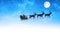 Animation of black silhouette of santa claus in sleigh being pulled by reindeer with full moon and s